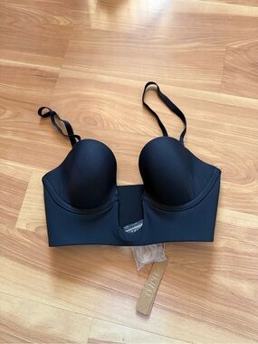 SKIMS Black Strapless Longline Push-Up Bra with Convertible Straps
